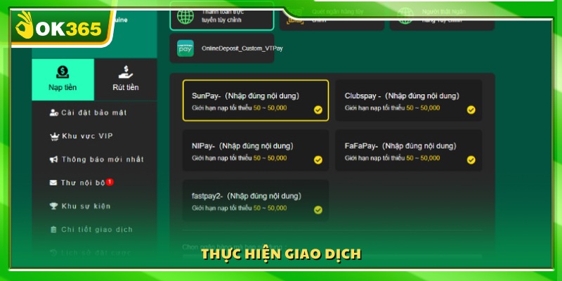 Tiến hành thao tác nạp tiền theo hướng dẫn hệ thống